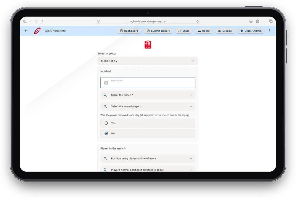 CRISP incident report form in Proactive on a tablet