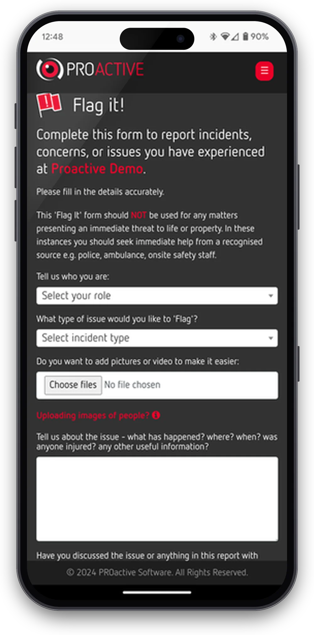 Flag it! reporting form on a phone